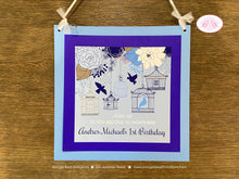 Load image into Gallery viewer, Blue Garden Birds Birthday Party Door Banner Birthday Woodland Birdcage Cage Flower Boy 1st Spring Fly Boogie Bear Invitations Andres Theme