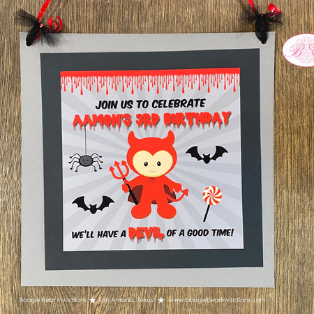 Lttle Devil Birthday Party Door Banner Halloween Red Blood Halloween Black Spider Bat Dracula Boy Girl Boogie Bear Invitations Aamon Theme