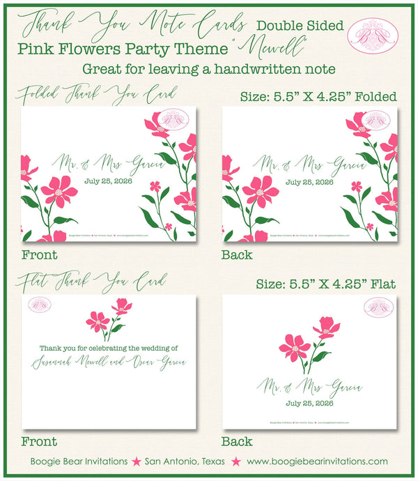 Pink Flowers Thank You Card Party White Green Garden Grow Outdoor Bloom Wildflower Birthday Boogie Bear Invitations Newell Theme Printed