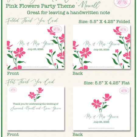 Pink Flowers Thank You Card Party White Green Garden Grow Outdoor Bloom Wildflower Birthday Boogie Bear Invitations Newell Theme Printed