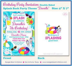 Splash Bash Birthday Party Invitation Pool Swim Swimming Girl Beach Wave Boogie Bear Invitations Danielle Theme Paperless Printable Printed