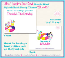 Load image into Gallery viewer, Splash Bash Party Thank You Card Birthday Pool Swim Swimming Girl Beach Wave Ocean Water Tube Boogie Bear Invitations Danielle Theme Printed