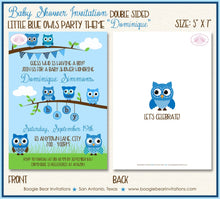 Load image into Gallery viewer, Blue Owl Baby Shower Invitation Boy Woodland Animals Birthday Party Hoot Boogie Bear Invitations Dominique Theme Paperless Printable Printed