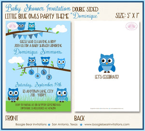 Blue Owl Baby Shower Invitation Boy Woodland Animals Birthday Party Hoot Boogie Bear Invitations Dominique Theme Paperless Printable Printed
