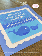 Load image into Gallery viewer, Blue Whale Baby Shower Door Banner Birthday Party Boy Girl Little Pool Swim White Ocean Mama Momma Boogie Bear Invitations Leonora Theme