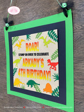 Load image into Gallery viewer, Dinosaur Birthday Party Door Banner Boy Girl Red Scary Dino Roar Prehistoric Stomp Jurassic Forest Kids Boogie Bear Invitations Arkady Theme