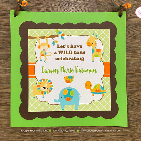 Wild Zoo Baby Shower Door Banner Happy Animals Jungle Safari Zoo Monkey Elephant Lion Giraffe Boy Girl Boogie Bear Invitations Carson Theme