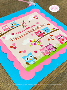 Valentines Owls Party Door Banner Birthday Boy Girl Heart Love Woodland Animals Forest Creatures Boogie Bear Invitations Valentina Theme