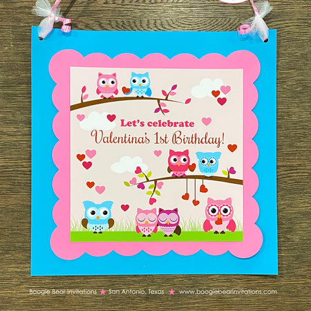 Valentines Owls Party Door Banner Birthday Boy Girl Heart Love Woodland Animals Forest Creatures Boogie Bear Invitations Valentina Theme