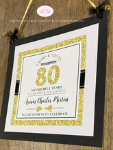 Load image into Gallery viewer, Aged to Perfection Birthday Party Door Banner Formal Modern Bow Tie Black White Glitter Gold Elegant Boogie Bear Invitations Armin Theme