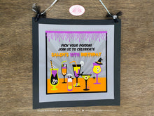 Load image into Gallery viewer, Spooky Cocktails Birthday Party Door Banner Halloween Haunted House Pick Your Poison Toxic Elixir Drinks Boogie Bear Invitations Salem Theme