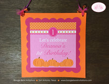 Load image into Gallery viewer, Pink Pumpkin Party Door Banner Birthday Fall Orange Polka Dot Girl Harvest Picking Country Farm Barn Boogie Bear Invitations Deanna Theme