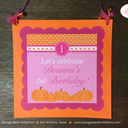 Pink Pumpkin Party Door Banner Birthday Fall Orange Polka Dot Girl Harvest Picking Country Farm Barn Boogie Bear Invitations Deanna Theme