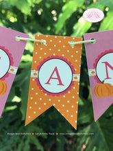 Load image into Gallery viewer, Pink Pumpkin Party Pennant Cake Banner Topper Happy Birthday Fall Autumn Orange Girl Farm Barn Country Boogie Bear Invitations Deanna Theme
