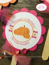 Load image into Gallery viewer, Little Pink Pumpkin Party Cupcake Toppers Set Birthday Fall Autumn Orange Farm Harvest Girl Country Kid Boogie Bear Invitations Deanna Theme