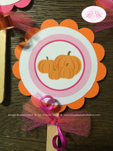 Load image into Gallery viewer, Little Pink Pumpkin Party Cupcake Toppers Set Birthday Fall Autumn Orange Farm Harvest Girl Country Kid Boogie Bear Invitations Deanna Theme