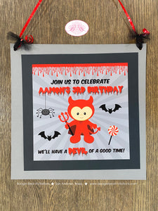 Lttle Devil Birthday Party Door Banner Halloween Red Blood Halloween Black Spider Bat Dracula Boy Girl Boogie Bear Invitations Aamon Theme