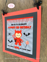 Load image into Gallery viewer, Lttle Devil Birthday Party Door Banner Halloween Red Blood Halloween Black Spider Bat Dracula Boy Girl Boogie Bear Invitations Aamon Theme