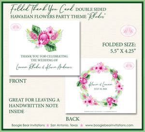 Hawaiian Flowers Thank You Card Wedding Party Floral Pink Hibiscus Hawaii Tropical Island Palm Boogie Bear Invitations Rhodes Theme Printed