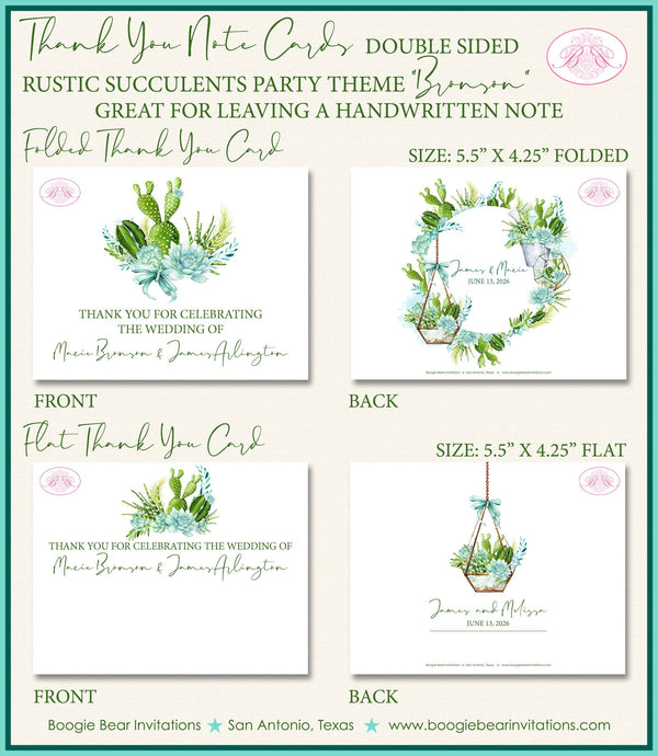 Rustic Succulents Thank You Card Wedding Party Floral Cactus Desert Plant Green Blue Terrarium Boogie Bear Invitations Bronson Theme Printed