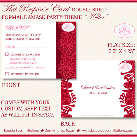 Formal Damask RSVP Card Birthday Party Response Reply Guest Red Flower Victorian Ball Elegant Boogie Bear Invitations Keller Theme Printed