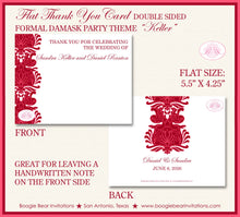 Load image into Gallery viewer, Formal Damask Thank You Card Wedding Party Red Flower Lotus Victorian Castle Ball Dark Red Pink Boogie Bear Invitations Keller Theme Printed