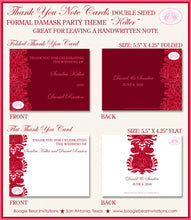 Load image into Gallery viewer, Formal Damask Thank You Card Wedding Party Red Flower Lotus Victorian Castle Ball Dark Red Pink Boogie Bear Invitations Keller Theme Printed