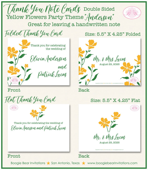 Yellow Flowers Thank You Card Party White Green Garden Grow Outdoor Bloom Wildflower Birthday Boogie Bear Invitations Anderson Theme Printed
