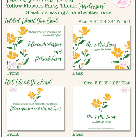 Yellow Flowers Thank You Card Party White Green Garden Grow Outdoor Bloom Wildflower Birthday Boogie Bear Invitations Anderson Theme Printed