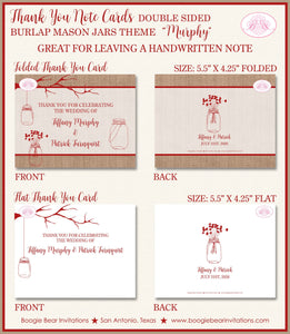 Mason Jars Thank You Card Wedding Party Red Burlap Farm Country Outdoor Summer Picnic Rustic Boogie Bear Invitations Murphy Theme Printed