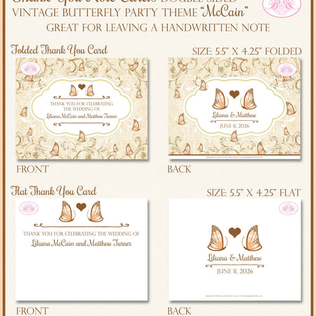 Vintage Butterfly Thank You Card Wedding Party Garden Spring Flower Victorian Woodland Summer Boogie Bear Invitations McCain Theme Printed