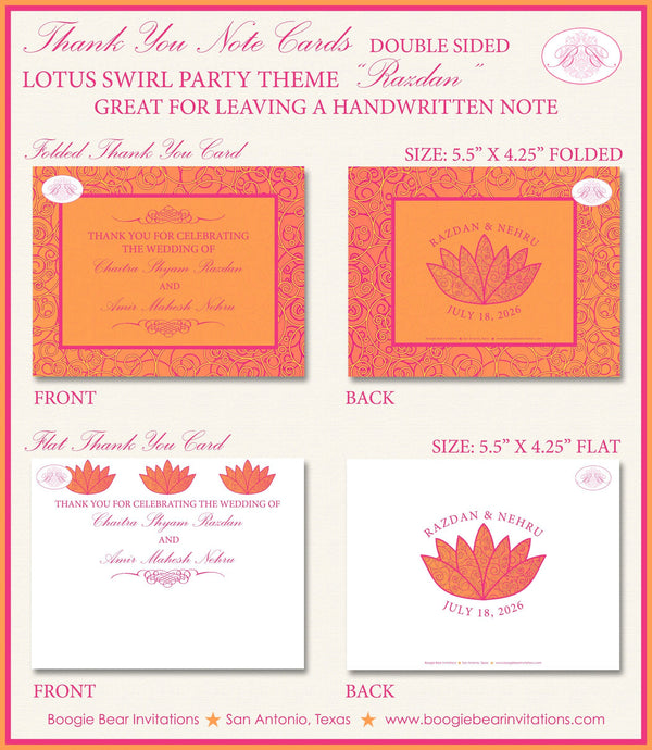 Lotus Swirl Thank You Card Wedding Party Flower Garden Modern Pink Orange Picnic Outdoor Formal Boogie Bear Invitations Razdan Theme Printed