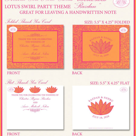 Lotus Swirl Thank You Card Wedding Party Flower Garden Modern Pink Orange Picnic Outdoor Formal Boogie Bear Invitations Razdan Theme Printed