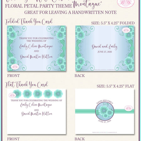 Purple Flowers Thank You Card Wedding Party Floral Petal Bloom Green Garden Hawaii Tropical Boogie Bear Invitations Montague Theme Printed