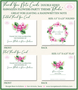 Hawaiian Flowers Thank You Card Wedding Party Floral Pink Hibiscus Hawaii Tropical Island Palm Boogie Bear Invitations Rhodes Theme Printed