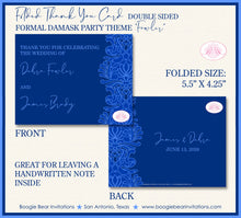 Load image into Gallery viewer, Formal Damask Thank You Card Wedding Party Blue Flower Lotus Victorian Castle Ball Navy Royal Boogie Bear Invitations Fowler Theme Printed
