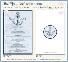 Load image into Gallery viewer, Nautical Anchor Wedding Menu Cards Party Food Entree Plate Dinner Blue Map Tie Knot Boogie Bear Invitations Davies Theme Paperless Printed