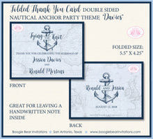 Load image into Gallery viewer, Nautical Anchor Thank You Card Wedding Party Blue Map Chart Aweigh Boating Boat Ocean Tie Knot Boogie Bear Invitations Davies Theme Printed