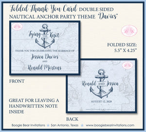 Nautical Anchor Thank You Card Wedding Party Blue Map Chart Aweigh Boating Boat Ocean Tie Knot Boogie Bear Invitations Davies Theme Printed