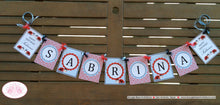 Load image into Gallery viewer, Ladybug Birthday Party Name Banner Lady Bug Red Black Dot Tea Girl Little Spot Outdoor Picnic Garden Boogie Bear Invitations Sabrina Theme