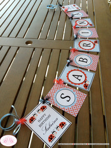 Ladybug Birthday Party Name Banner Lady Bug Red Black Dot Tea Girl Little Spot Outdoor Picnic Garden Boogie Bear Invitations Sabrina Theme