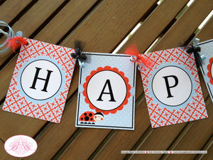 Ladybug Happy Birthday Party Banner Red Black Blue White Polka Dot Lady Bug Girl Blue Picnic Garden Boogie Bear Invitations Sabrina Theme