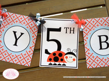 Load image into Gallery viewer, Ladybug Happy Birthday Party Banner Red Black Blue White Polka Dot Lady Bug Girl Blue Picnic Garden Boogie Bear Invitations Sabrina Theme