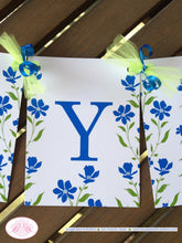 Load image into Gallery viewer, Blue Flowers Happy Birthday Party Banner Wild Wildflowers Girl Green 1st 50th 60th 70th 80th 90th 100th Boogie Bear Invitations Mia Theme