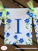 Load image into Gallery viewer, Blue Flowers Happy Birthday Party Banner Wild Wildflowers Girl Green 1st 50th 60th 70th 80th 90th 100th Boogie Bear Invitations Mia Theme