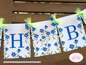 Blue Flowers Happy Birthday Party Banner Wild Wildflowers Girl Green 1st 50th 60th 70th 80th 90th 100th Boogie Bear Invitations Mia Theme