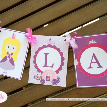 Fairy Princess Birthday Party Banner Pink Purple Lavender Royal Ball Wand Magic Carriage Crown Dinner Boogie Bear Invitations Lauren Theme