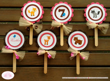 Load image into Gallery viewer, Woodland Animals Cupcake Toppers Birthday Party Fox Forest Creatures Girl Outdoors Garden Boogie Bear Invitations Heather Theme