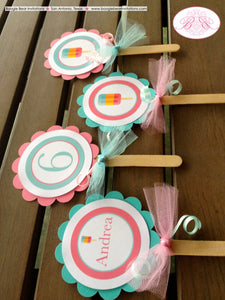 Pink Popsicle Party Cupcake Toppers Birthday Girl Ice Cream Pool Set 50s Ice Cream Dessert Bar Pastel Boogie Bear Invitations Andrea Theme