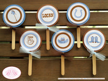 Load image into Gallery viewer, Cowboy Birthday Party Cupcake Toppers Blue Hat Boots Circle Country Horse Boy Wild West Horse Farm Barn Boogie Bear Invitations Logan Theme